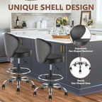Black PVC Faux Leather Drafting Chair Set of 2 Rolling Swivel Salon Stool with Back Support Foot Rest Adjustable Hydraulic Seat Height for Massage Facial Spa Medical Drafting Tattoo Beauty