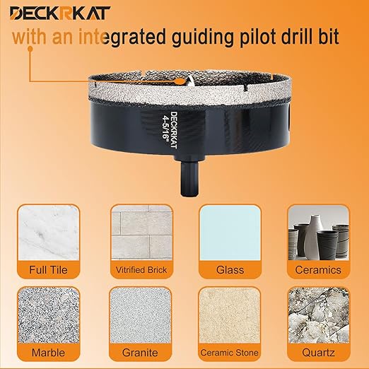 4-5/16 inch Diamond Hole-Saw Bits with Pilot Drill Bit -4-5/16" Diamond Tipped Tile Hole Saws with Guiding Bit Accurate Drilling for Porcelain Tile Ceramic Pottery Granite Stone Glass Bottles 110mm.