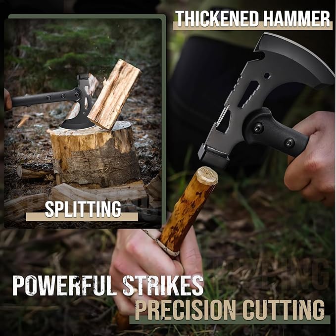 Freelander Camping Axe with Sheath, Sharp Tactical Hatchet Axe with Clip and Bottle Opener, Multi-Functional Hammer Tactical Tomahawk, Survival Tomahawk Axe for Camping (Black, 15 Inch)
