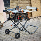 Evolution R10TBLX 10" Jobsite Table Saw with Wheeled Scissor Stand | 15A Motor | Multi-Material Cutting | 10" Blade | 26” Rip | 3-3/8” Depth | 0-45º Bevel | Precision Fence | Portable & Heavy-Duty