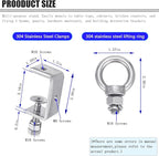 C Clamp – 304 Stainless Steel Beam Clamps with M10 Screw Ring | Adjustable, Rust-Resistant I Beam Clamps for Ring Beams, Welding, Woodworking, Plants & Desk Use. Wide Jaw Openings (55MM)2-Pack
