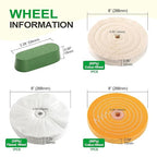 6PCS 8 Inch Polishing Wheels Kit for Bench Grinder, Include 5/8" Arbor Hole White Cotton Polish Wheels(50Ply), Yellow Cotton Wheel(40Ply), Soft Flannel Buffing Wheel(30Ply)& 3 Polishing Compound Set