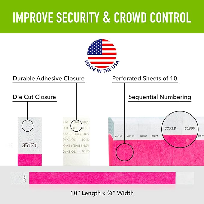 600 WristCo Neon Pink Tyvek Wristbands for Events - Tamper-Proof Design & Fluorescent Color Prevent Reuse Premium-Grade Bracelets for Hospital & Medical ID, Party & VIP Identification