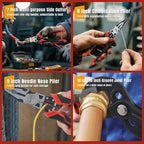 8-Piece Tool Set with Case Including 10” Groove Joint Pliers, 8.3” Long Nose, 8.3” Linesman, 7.5” Diagonal, 6” Flush Cutter, 5” Long Nose, 5” 170 Cutter, 25mm Rubber Mallet for DIY & Home Use