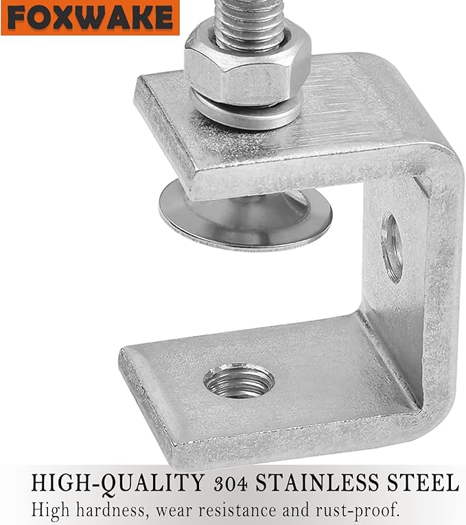 Heavy Duty Stainless Steel C Clamps 2 1/2 Inch for WoodWorking, Small U Clamps for Mounting, Mini Desk Clamps with Stable Wide Jaw Opening & Protective Pads/I-Beam Design (2pcs)