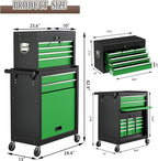 8 Drawer Tools Chest,42.9 inch Tool Cabinet with Universal Lockable Wheels，Organizable Tool Box with Detachable Top Box for Workshop，Blackgreen