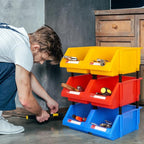 Shop organization Garage organizers Large parts bin Plastic organizer bins Tool bins for organization, display, classification(Yellow,Pack of 4)