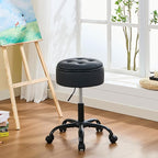 Drafting Chair with Storage, Adjustable Leather Drafting Stool 20.67"-24.61", Black Rolling Office Stool