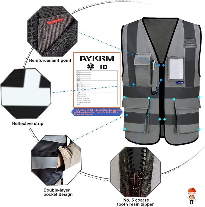 A-SAFETY 4XL 5XL grey vest construction
