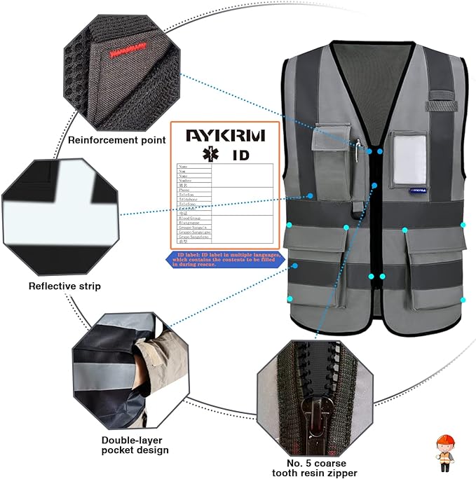 A-SAFETY grey security vest with zipper pockets