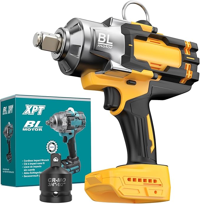 Cordless Impact Wrench 3/4" for De-Walt 20V Battery, 1475 Ft-lbs (2000N.m) High Torque power Impact Gun Heavy Duty Brushless, 3 Mode, 1/2" Impact Socket Adapter, Car Tire Truck RV Mower (No battery)