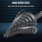 ZELCAN Step Drill Bit Set, 5PCS Four Spiral Flute Step Bits for Metal, 50 Sizes Titanium-Coated HSS Drill Bits with 1/4" Hex Shank for Stainless Steel Aluminum Wood Plastic