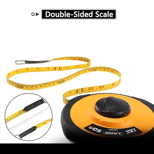LAND 165FT/50M Fiberglass Tape Measure - Dual-Inch/Metric Scale, Lightweight & Durable, Portable Long Measuring Tape for Construction, Surveying, Landscaping