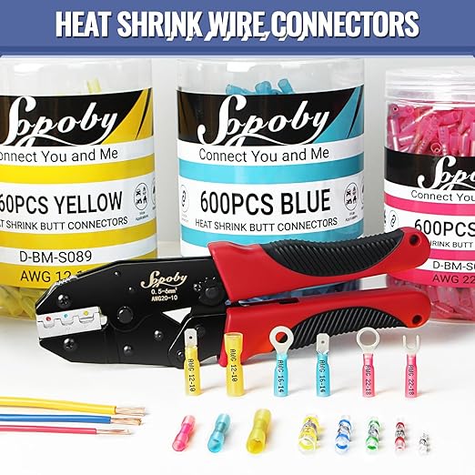 Sopoby 600PCS Heat Shrink Butt Connectors Red 22-18 AWG- Tinned Red Copper Marine Grade Butt Connectors - Wire Splice Connectors- Waterproof Electrical Connectors for Marine,Boat,Stereo