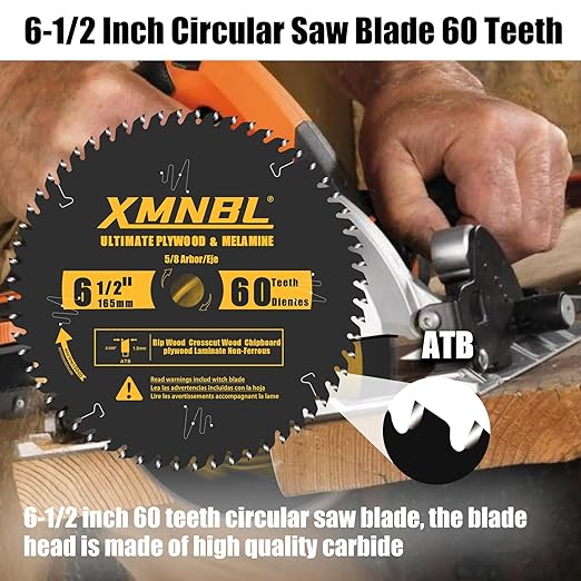 6-1/2 Inch Circular Saw Blade 60 Teeth,6-1/2 Saw Frame Ultra Fine Finish Circular Saw Blade,Compatible with for DEWALT,Makita,Skil Circular Saw,for Cutting Lumber,Plywood Material,5/8 Inch Arbor