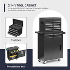 5-Drawer Tool Chest, Rolling Tool Box Organizer with Enhanced Packaging, Lockable Wheels, Detachable Top Tool Box, Metal Tool Storage Cabinet for Garage Workshop, Black