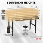 60" Workbench for Garage with Drawers Rubberwood Tabletop Work Table with Pegboard, Power Outlets Adjustable Height Work Bench for Office, Woodworking Shop, Home