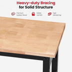Work Bench with Double Layers 60 x 22 Inch Heavy Duty Rubberwood Tabletop Work Table Adjustable Height Workbench with Wheels, Sided Pegboard, Power Outlets for Garage Home Office