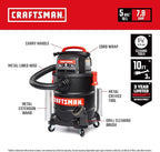 CRAFTSMAN CMXEVBE17050 5 Gallon 7.8 Amp Ash and Grilling Vacuum, Portable Dry Only Shop Vacuum with Drum Filter, Cartridge Filter, Hose and Attachments for Cool/Dry Ash Cleaning