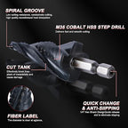 Step Drill Bits M35 Four Spirl Flute Cobalt Step Drill Bits Set 1/8"-1/2" （13 Sizes ） Wear-Resistant TiAlN Coated,1/4" Hex Shank Drill for Metal, Stainless Steel, Aluminum, Plastic