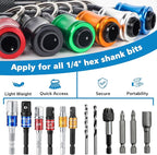 1/4 Bit Holder Keychain 6pc, 1/4 inch Hex Shank Bit Holders, Quick Release Bit Holder For Nut Driver, Screwdriver & Drill Bits w/Key Chain Carabiner