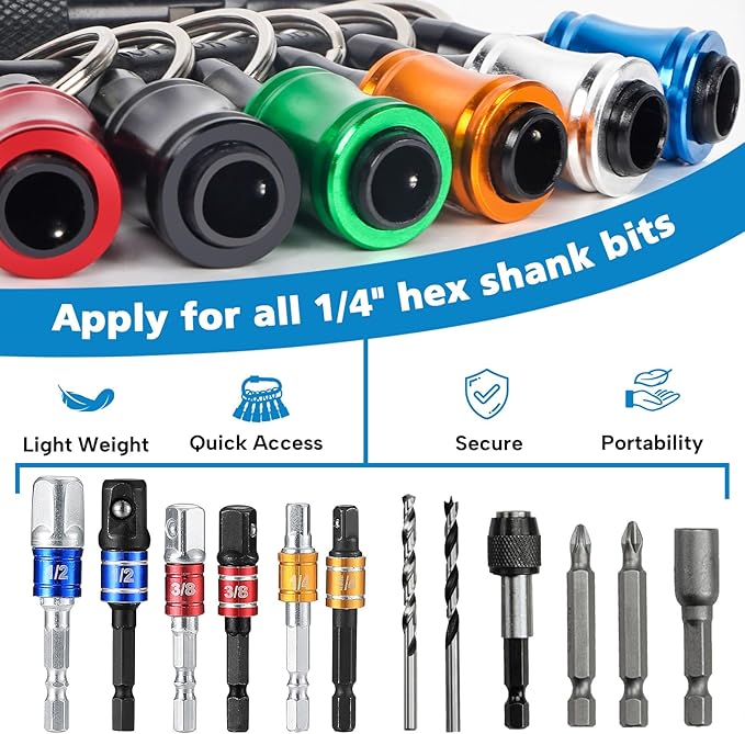 Bit Holder Keychain 24pc Bit Holder 1/4 inch Hex Shank Screwdriver Bits Holder Extension Bar Keychain Screw Adapter Drill Change Hand-held Screwdrivers Drill Bits Holder Portable