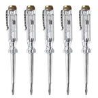 Fielect 5pcs Test Screwdriver, Voltage Detector Pen Light Circuit Tester Electric Test Pen Screwdriver Neon Tube AC/DC 100-500V Clear