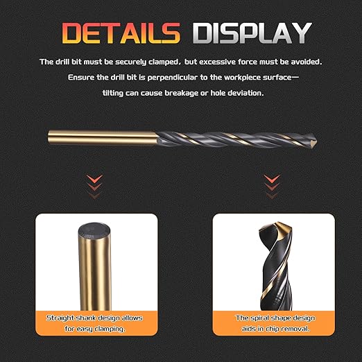 Drill Bit, 5mm Cutting Diameter, 4341 HSS Gold and Black 118° Cutting Angle Number Jobber Bits - (Applications: for Drilling Soft Metal Plastic Wood), 6-Pieces