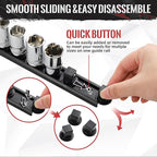 Magnetic Socket Organizer, 1-Piece Heavty Duty Aluminum Socket Holder, Socket Rail for Tool Box, Premium Quality 360° Swivel Socket Rack with 14 Clips for 1/4-Inch(Black)