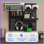 Keepo Pegboard Combination Kit, Pegboards and Accessories Modular Hanging for Gaming Setup, Gaming Station Peg Board, Gaming Organizer, Wall Game Controller Holder, Headset Stand, (Black, 22″×22″)