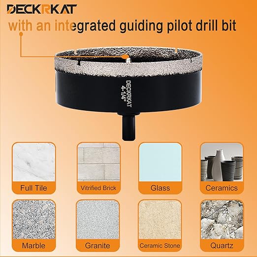 4-1/4 inch Diamond Hole-Saw Bits with Pilot Drill Bit -4-1/4" Diamond Tipped Tile Hole Saws with Guiding Bit Accurate Drilling for Porcelain Tile Ceramic Pottery Granite Stone Glass Bottles 110mm.