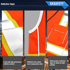 SKSAFETY 10 Pockets Professional Safety Vest, Class 2 Hi Vis Vest with Zipper, Reflective Strips, ANSI/ISEA Standard - Orange, 2XL