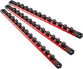 Magnetic Socket Organizer, 3-Piece Heavty Duty Aluminum Socket Holder, Socket Rail for Tool Box, Premium Quality 360° Swivel Socket Rack with 36 Clips for 1/2-Inch(Red)