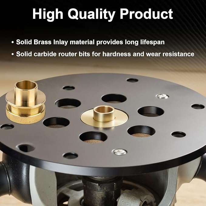 11Pcs Brass Router Bushing Guide Set, Router Template Guide with Lock Nut Adapter, Compatible with Porter Cable Style Router Sub-Bases, for Dovetailing, Cut Out Work & Woodworking Router Accessories