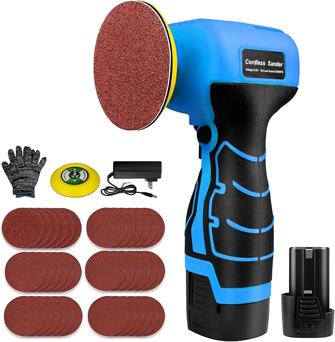 16.8V Cordless Electric Sander with 36PCS Sandpapers, 3500 RPM, 3.0Ah Battery, Lightweight & Compact Design for Wood, Metal, Paint Removal, and DIY Projects