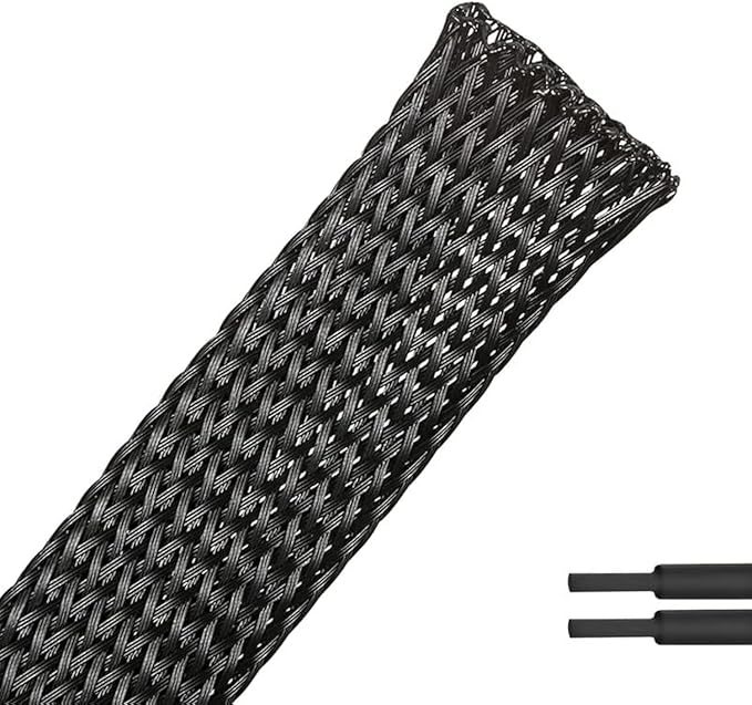 PET Expandable Braided Sleeving Wire Loom 1/4 Inch Cable Wrap Cable Sleeve Wire Protector Sleeve Tubing 25Feet, Black
