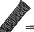 PET Expandable Braided Sleeving Wire Loom 1/2 Inch Cable Wrap Cable Sleeve Wire Protector Sleeve Tubing 25Feet, Black