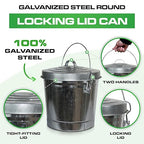Plexon Metal Trash Can with Locking Lid Outdoor Storage Bucket for Bird Seed Ash 6-Gallon Galvanized Steel 6 Pack