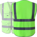 JKSafety 9 Pockets Class 2 High Visibility Zipper Front Safety Vest With Reflective Strips, Meets ANSI/ISEA Standards (X-Large, 150-Green)