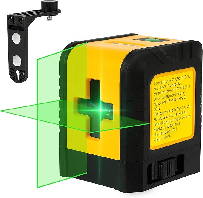 Amazon Basics Horizontal/Vertical and Cross-Line Class II Laser Level, 59 ft / 708 in, Yellow/Black