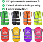 Custom Safety Vest with Logo for Men Women Personalized Class 2 High Visibility Reflective Vests with Pockets Zipper(S-5XL)