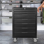 7-Drawer Rolling Tool Chest Cabinet, Large Capacity Metal Tool Box with Wheels and Keyed Locking, Roll Around Storage Organizer Tool Cart for Garage, Warehouse, Work Shop (Black)