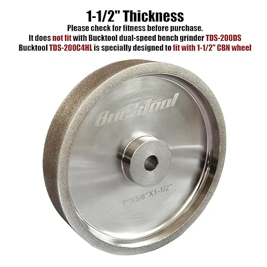 BUCKTOOL 80 Grit 8 Inch CBN Grinding Wheel, 1.5" Wide, 5/8" Arbor Cubic Boron Nitride Sharpening Wheel for Sharpening Wood-Turning Tools, Chisels, Hardcore and More