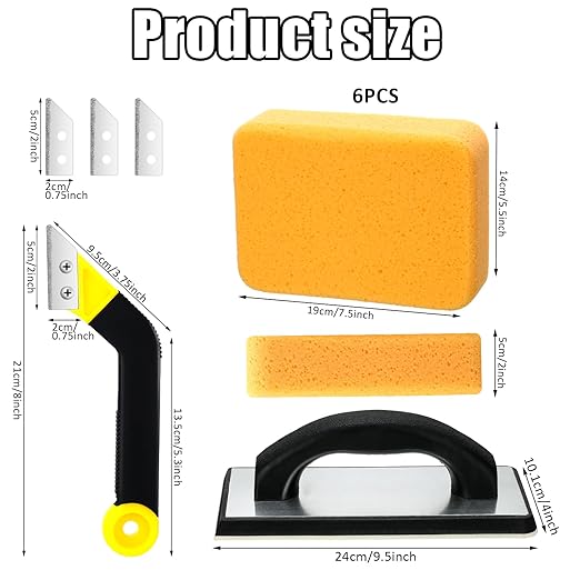 Blulu 11 Pcs Grout Float Sets Include 9.5 x 4 Inch Molded Rubber Grout Float, 6 Sponge, Angled Tile Saw with 3 Blades Replacement, Removal Tool for Masonry Stucco Drywall Concrete(Yellow)