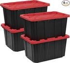 CX BLACK & YELLOW, XTRA TALL 27-Gallon Heavy Duty Tough Storage Container & Snap-Tight Lid, (28.5"L x 19.4"W x 15.2"H), Weather-Resistant Design and Stackable Organization Tote [4 Pack]