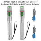 2PCS 100KM Visual Fault Locator for Fiber Optic Cable, High-Power VFL Tester with FC/ST/SC/LC Support, Long-Range Fault Finder & Light Pen Tool for FTTH, Telecom, Datacenter, OTDR, Industrial Network