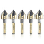 Countersink Drill Bit Set, 5 Pieces High Speed Steel 82 Degree 5 Flute 6mm Round Shank Mill Cutter Bit Countersink in Sizes 3/4" Set with Carrying Case.