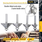 4Pcs Bearing Guided Bead Ovolo Bit Set,1/4" Shank Decorative Edge Bits with Double Round,Rounding Over Radius 3.2mm, 4mm, 5.5mm, 6.35mm, for Wood Profiling,Molding