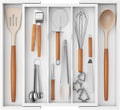 Lifewit Utensil Organizer for Kitchen Drawer, Expandable Cooking Utensil Tray, Bamboo Cutlery Silverware Flatware Holder, Adjustable Spatula Tools and Gadgets Storage Divider, Large, White