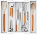 Lifewit Utensil Organizer for Kitchen Drawer, Expandable Cooking Utensil Tray, Bamboo Cutlery Silverware Flatware Holder, Adjustable Spatula Tools and Gadgets Storage Divider, Large, White